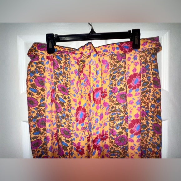 Free People Pants Bail Sultry Bohemian Flare Floral Belted Cottage NWOT Sz L - Picture 4 of 16